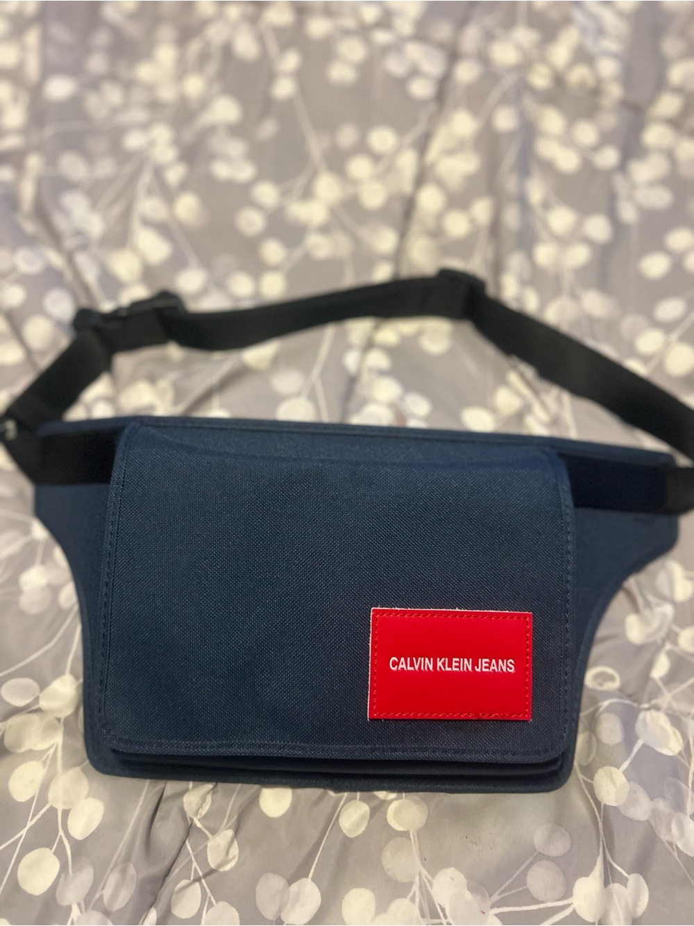 Calvin Klein Jeans Navy Waist Bag with Red Logo Patch